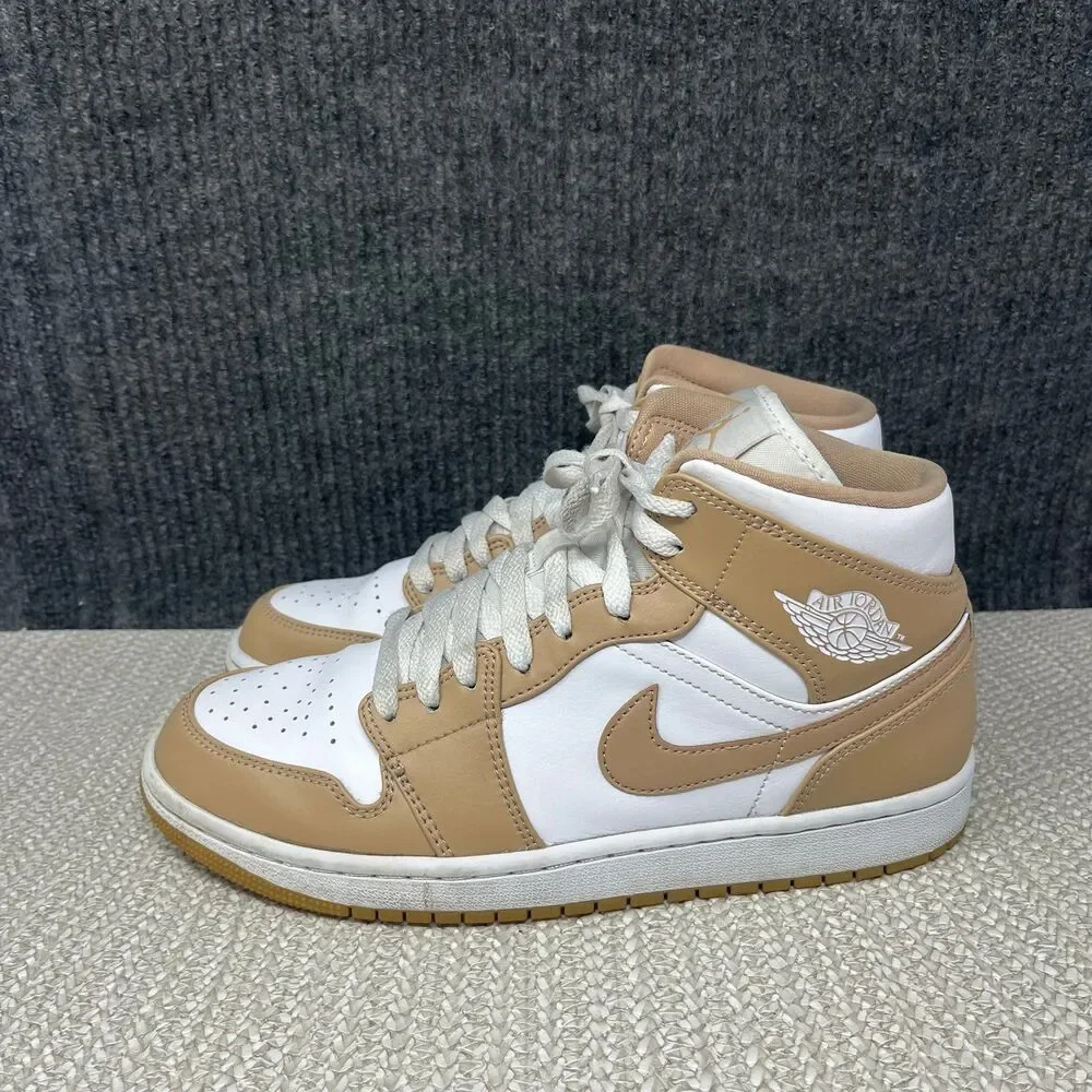 Nike Air Jordan 1 Mid Tan Gum White Athletic Shoes Mens 8.5 554724-271